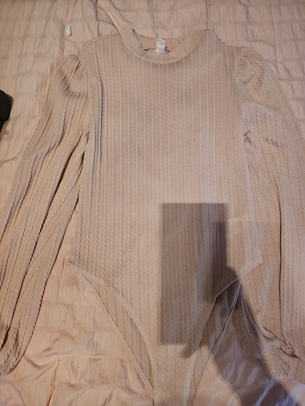 SHEIN Blush Pink Ribbed Long-Sleeve Bodysuit
